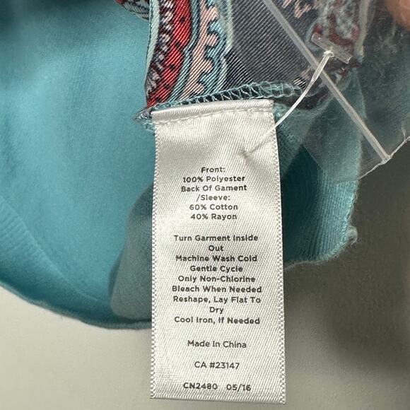 Talbots Womens Paisley Print Knit Top Size XS Turquoise Blue Boat Neck NWOT - Picture 6 of 6